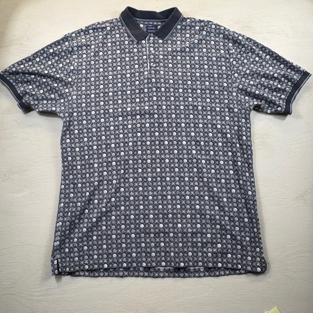Cotton Traders Sport Mens XL Polo Shirt Gray Golf Ball Print Short Sleeve Sporty